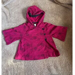 Tea Collection Girl's Size 6 Pink Floral Print‎ Hooded Wrap Jacket Top